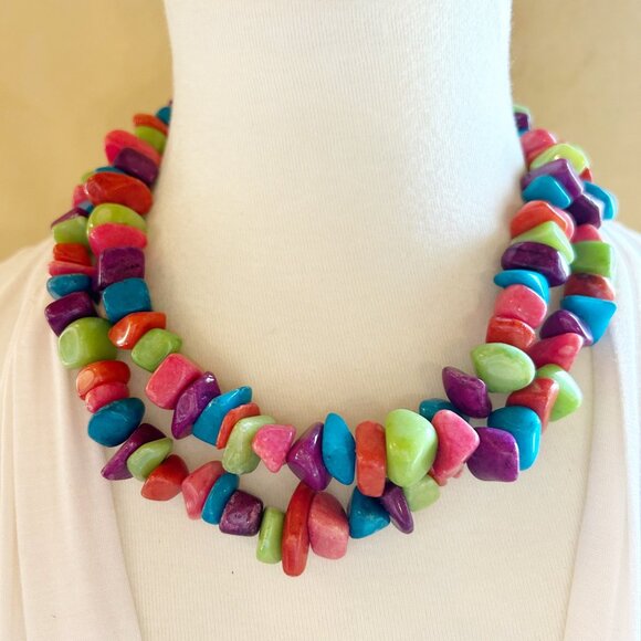 Multi-Color Polished Stone Double Strand Necklace With Toggle Closure - Picture 5 of 5